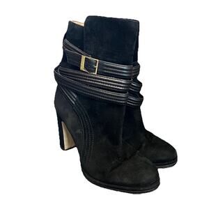 Louise Et Cie Ynez Booties Womens 7 Black Suede Leather Wraparound Dressy Modern